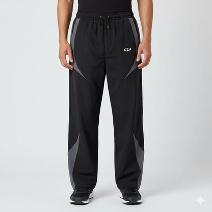Black Vintage Patchwork Track Pants front view