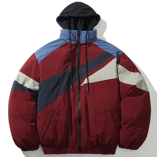 red winter patchwork jacket