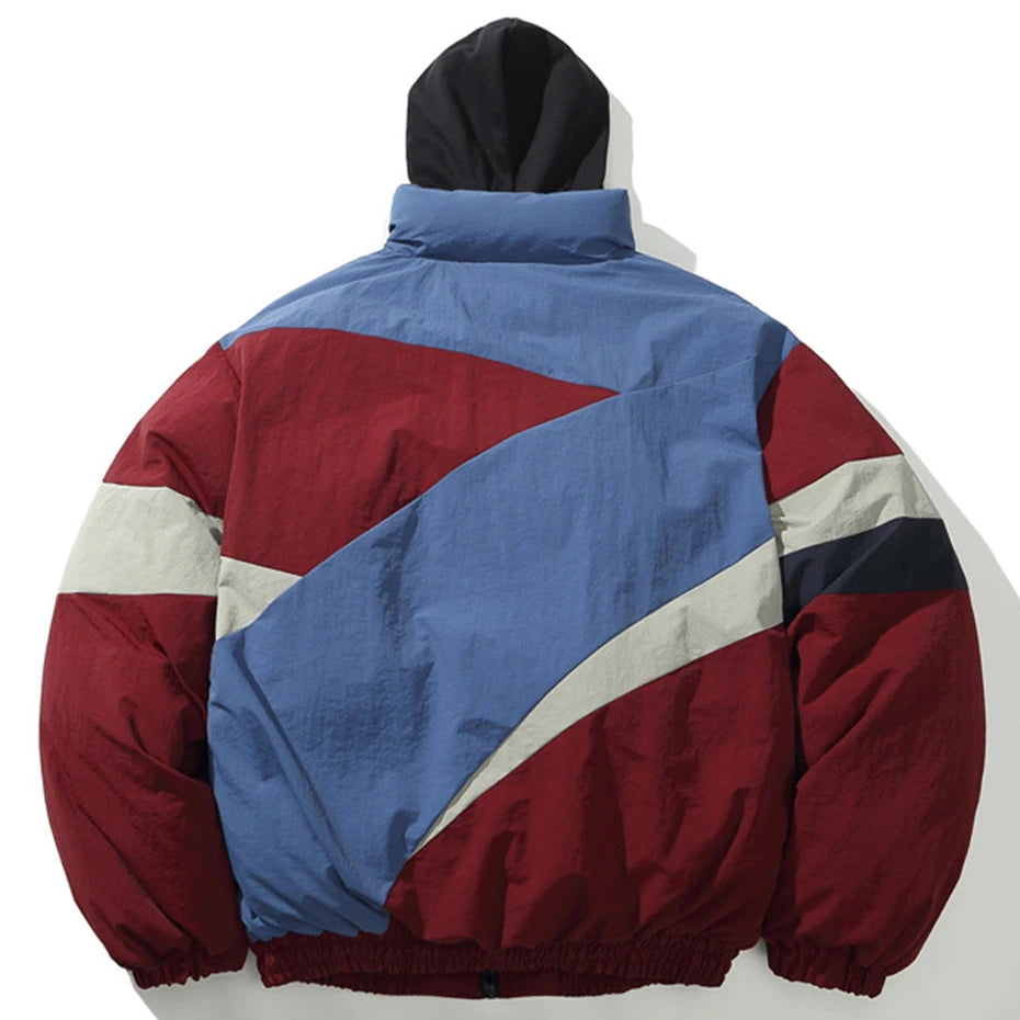red winter patchwork jacket back