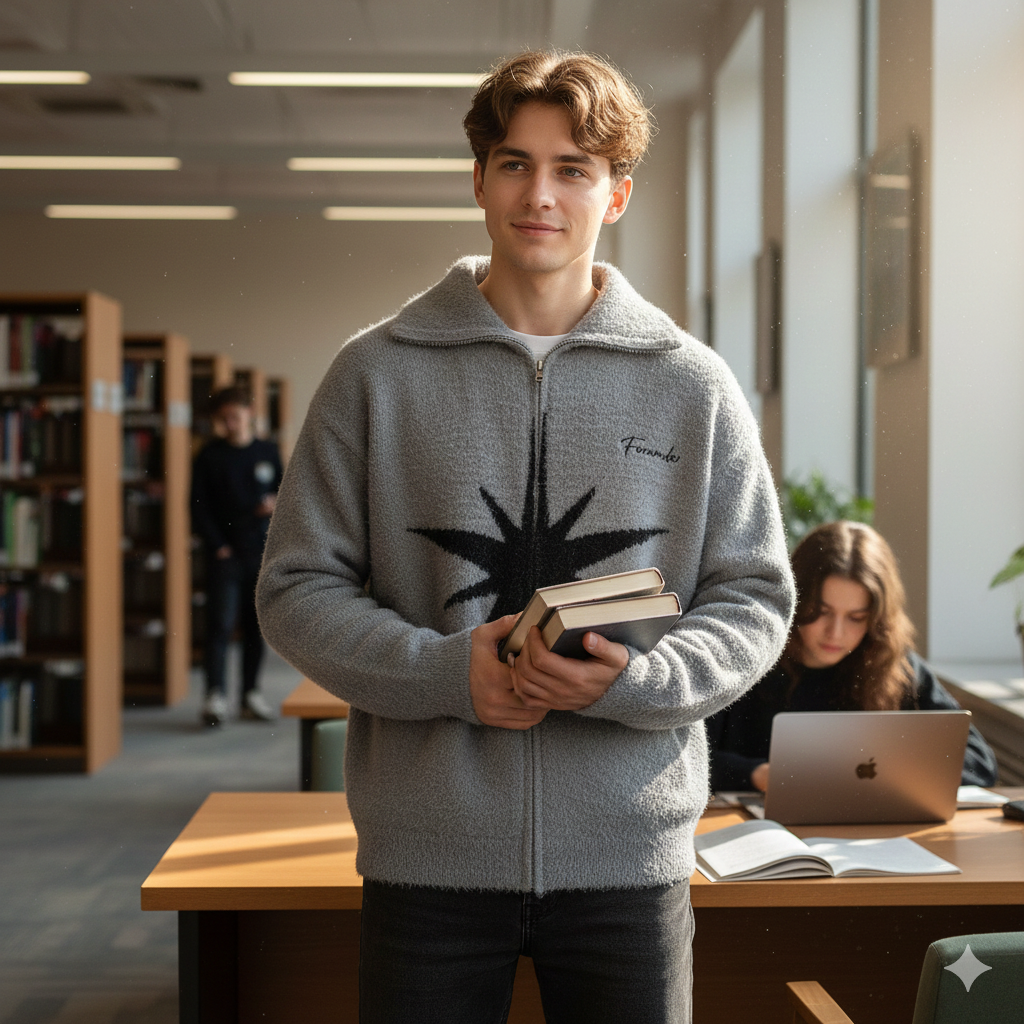 student wearing gray_star_vintage_sweater