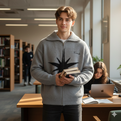 student wearing gray_star_vintage_sweater