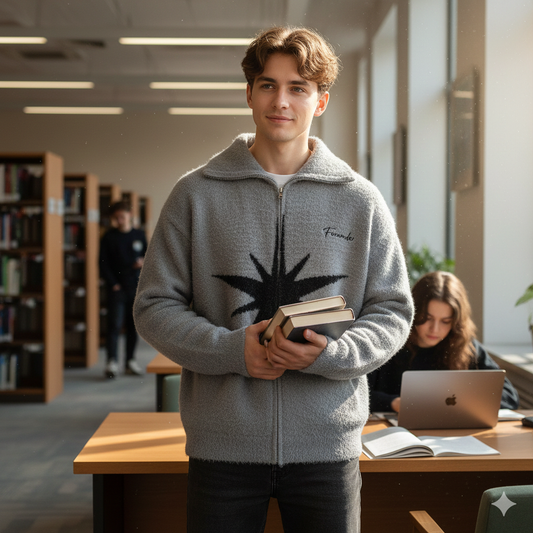 student wearing gray_star_vintage_sweater