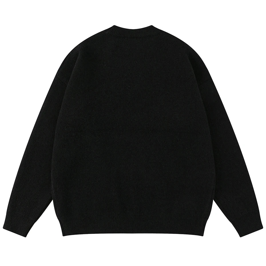 tassel patchwork sweater black back