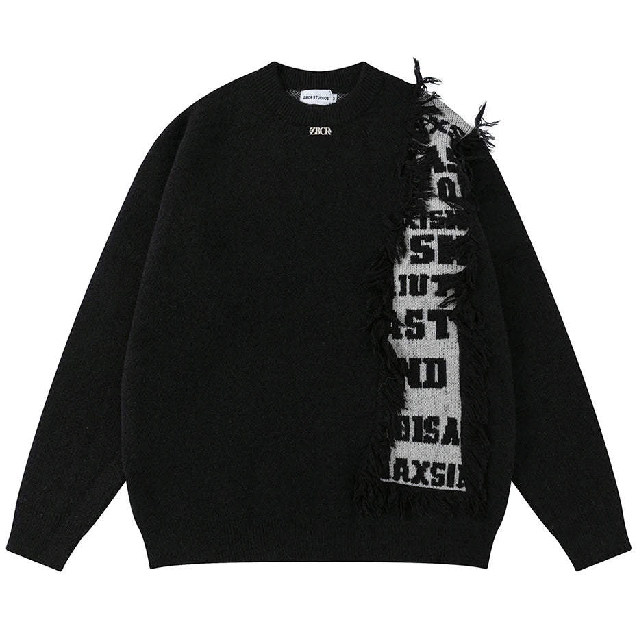 tassel patchwork sweater black front