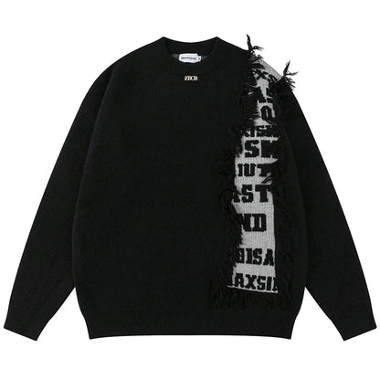 tassel patchwork sweater black front