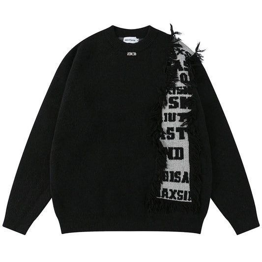 tassel patchwork sweater black front