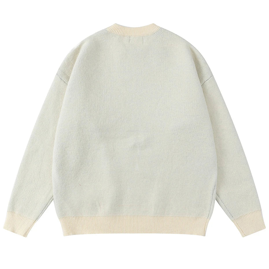 tassel patchwork sweater white back