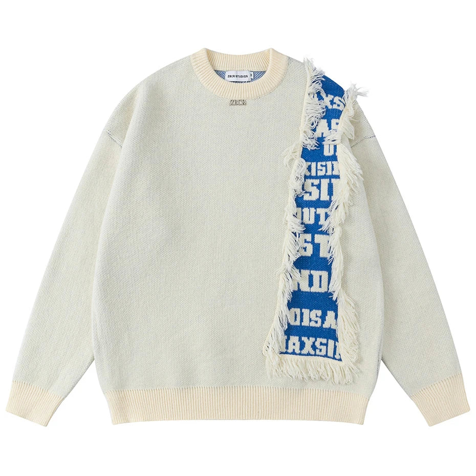 tassel patchwork sweater white front