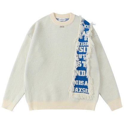 tassel patchwork sweater white front