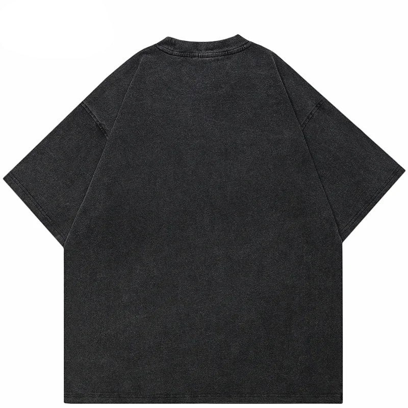 Washed Black Skull Chain Oversized T-Shirt