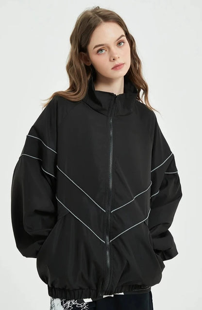 wome wear haruja zipper reflective striped jacket front