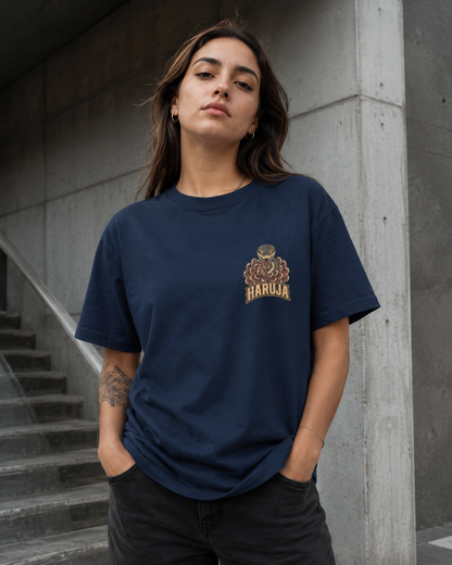 Haruja Snake & Chrysanthemum Navy Graphic T-Shirt