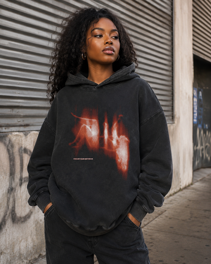 Washed Black Red Flame Oversized Hoodie