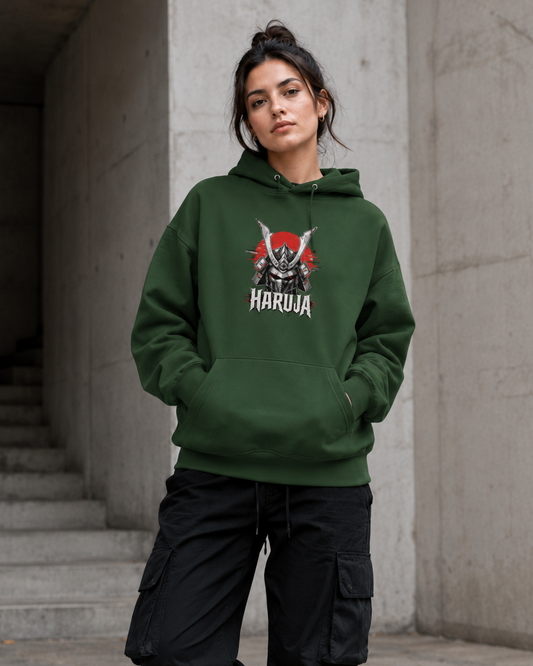 Haruja Cyber Samurai Forest Green Graphic Hoodie