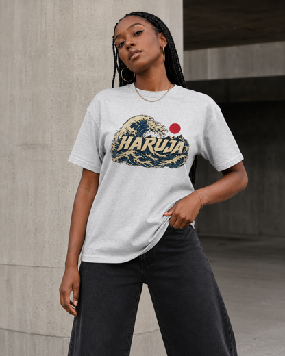 Haruja Japanese Wave Ash Grey Graphic T-Shirt
