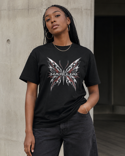 Haruja Tribal Butterfly Black Graphic T-Shirt