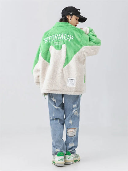 haruja - "Stiwaup" Sherpa green and white Coat