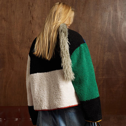 women wear winter patchwork jacket 