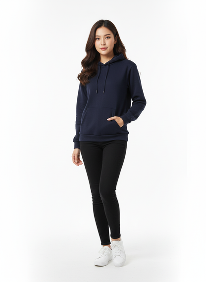 women wearing basic navy blue hoodie