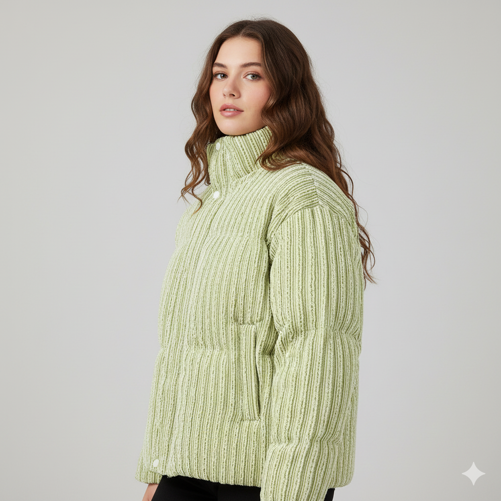 women wearing green_corduroy_coat