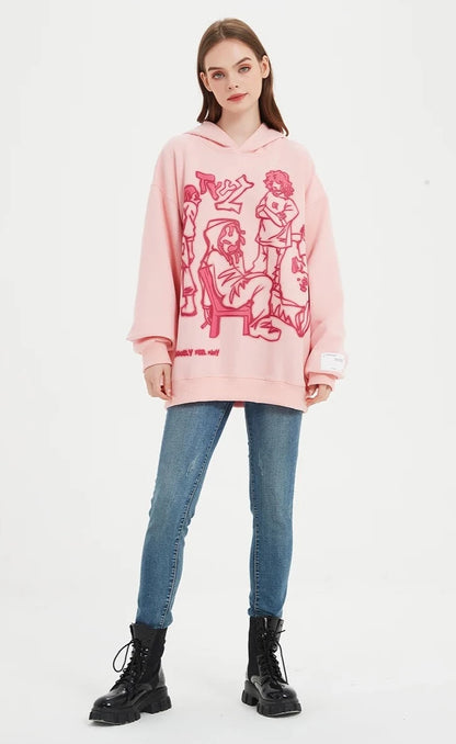 women wear haruja - Cartoon Character Print pink Hoodie
