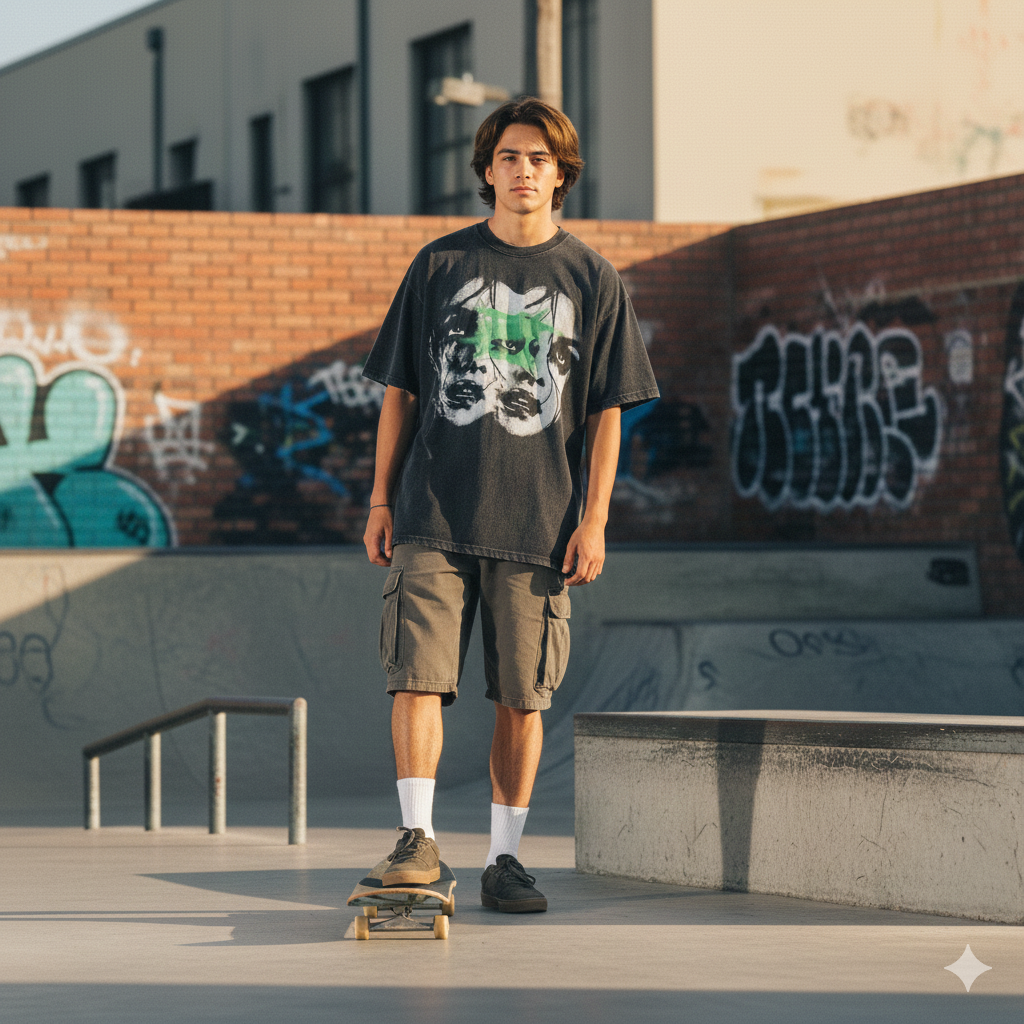 young men wear Vintage Graphic Print Punk Tee