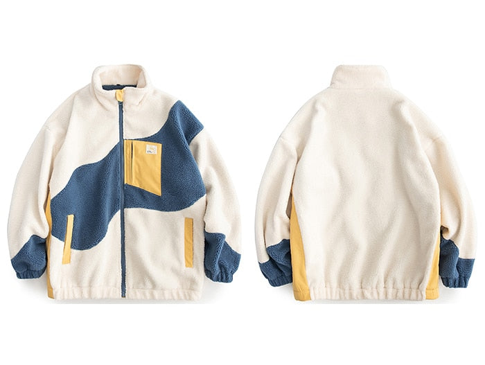  Color Block Zipper Sherpa blue and white Coat