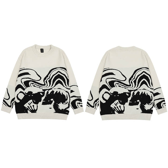 Retro Painting Skull Knit Sweater detail view