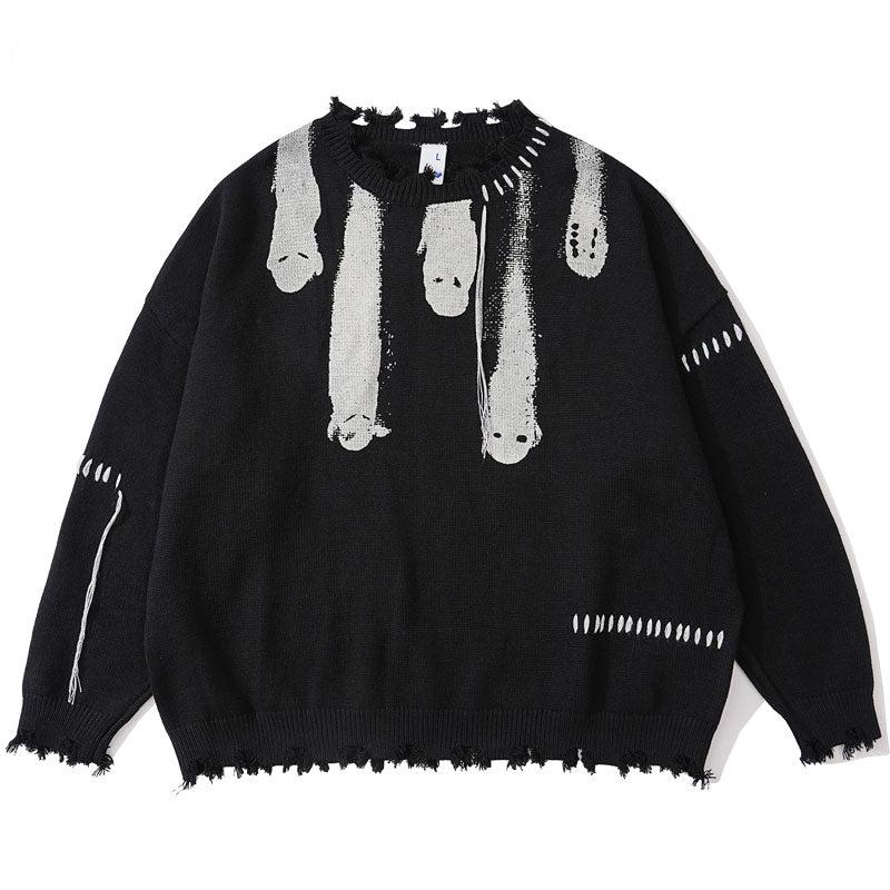 Haruja - black Ripped Ghost Print Sweater