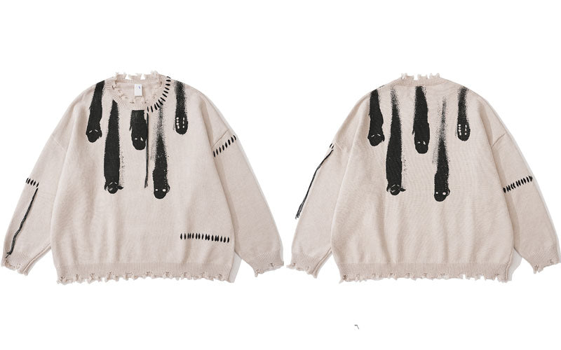 Haruja - Ripped Ghost Print Sweater