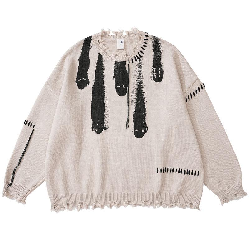 Ripped Ghost Print Sweater