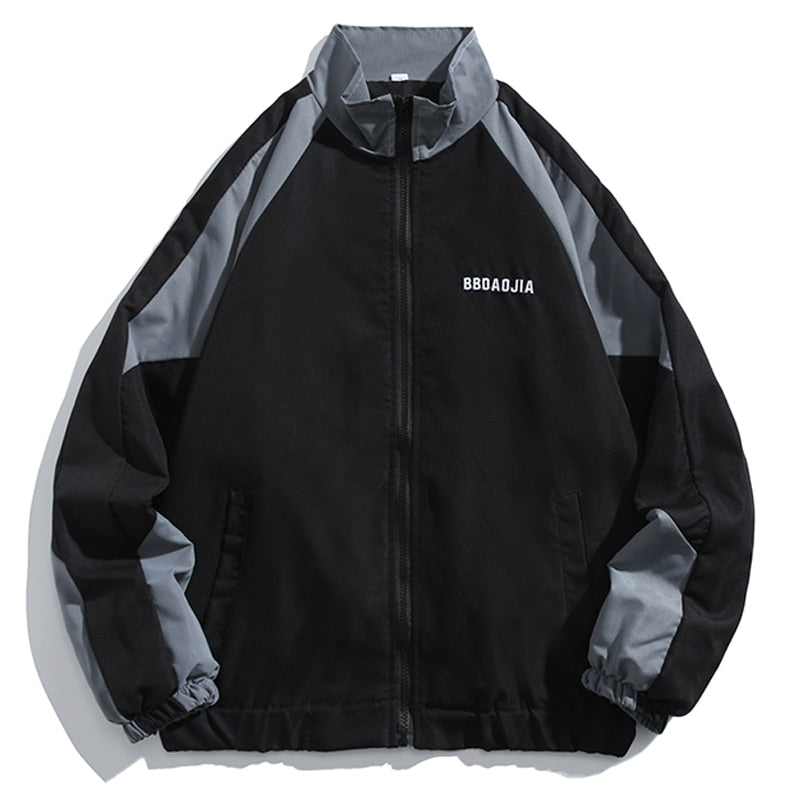 haruja - Casual Patchwork Varsity black Jacket