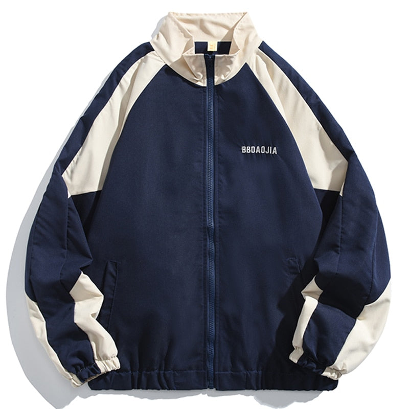 haruja - Casual Patchwork Varsity blue Jacket