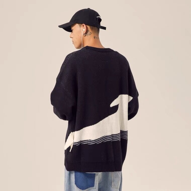 man wearing Haruja - Lonely Whale black Sweater