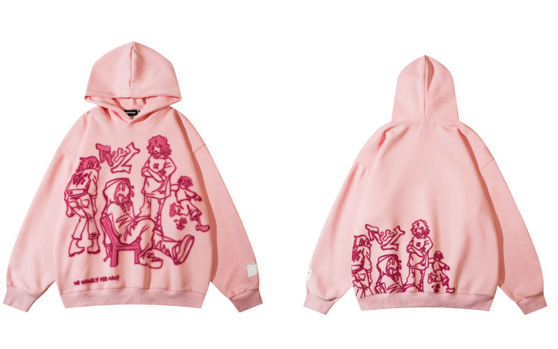 haruja - Cartoon Character Print pink Hoodie