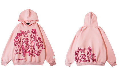 haruja - Cartoon Character Print pink Hoodie