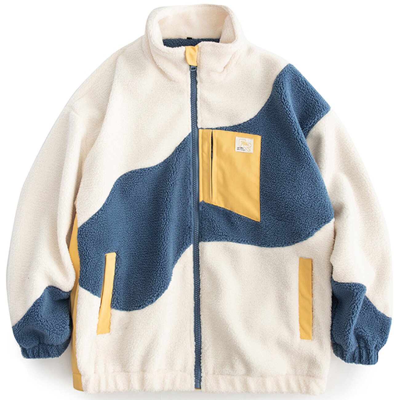haruja Color Block Zipper Sherpa blue and white Coat