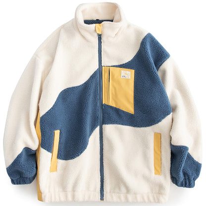 haruja Color Block Zipper Sherpa blue and white Coat