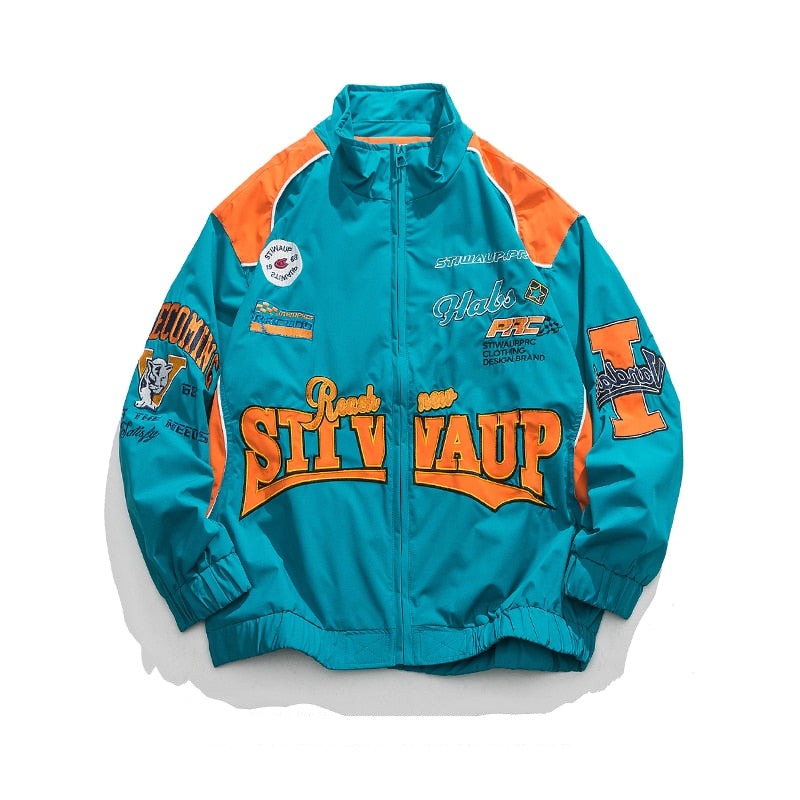 haruja - Blue Embroid Motorcycle Jacket