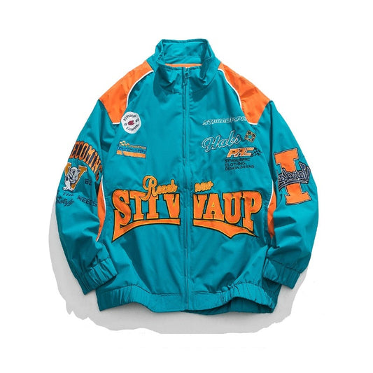 haruja - Blue Embroid Motorcycle Jacket