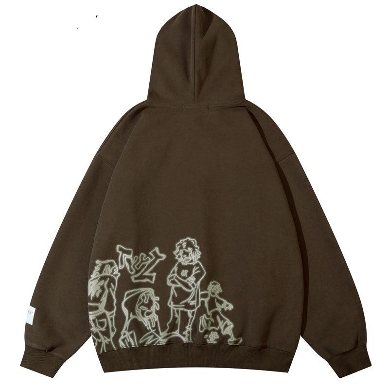 haruja - Cartoon Character Print brown Hoodie