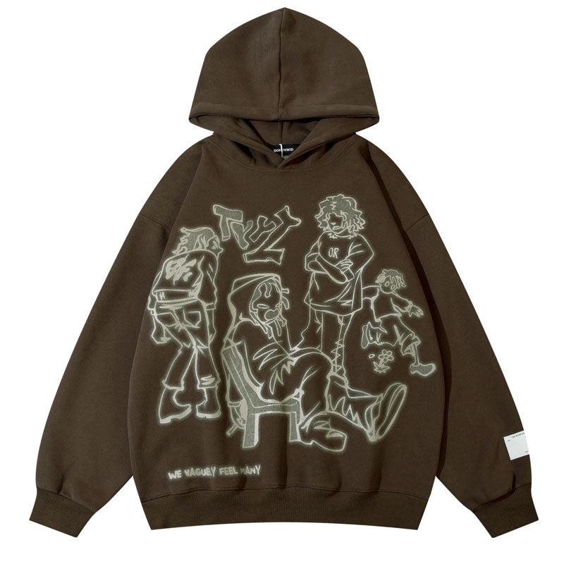 haruja - Cartoon Character Print brown Hoodie