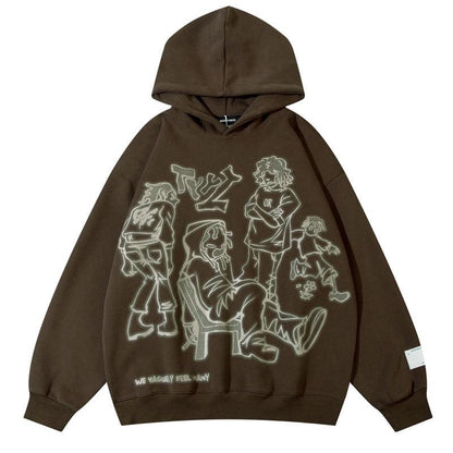 haruja - Cartoon Character Print brown Hoodie