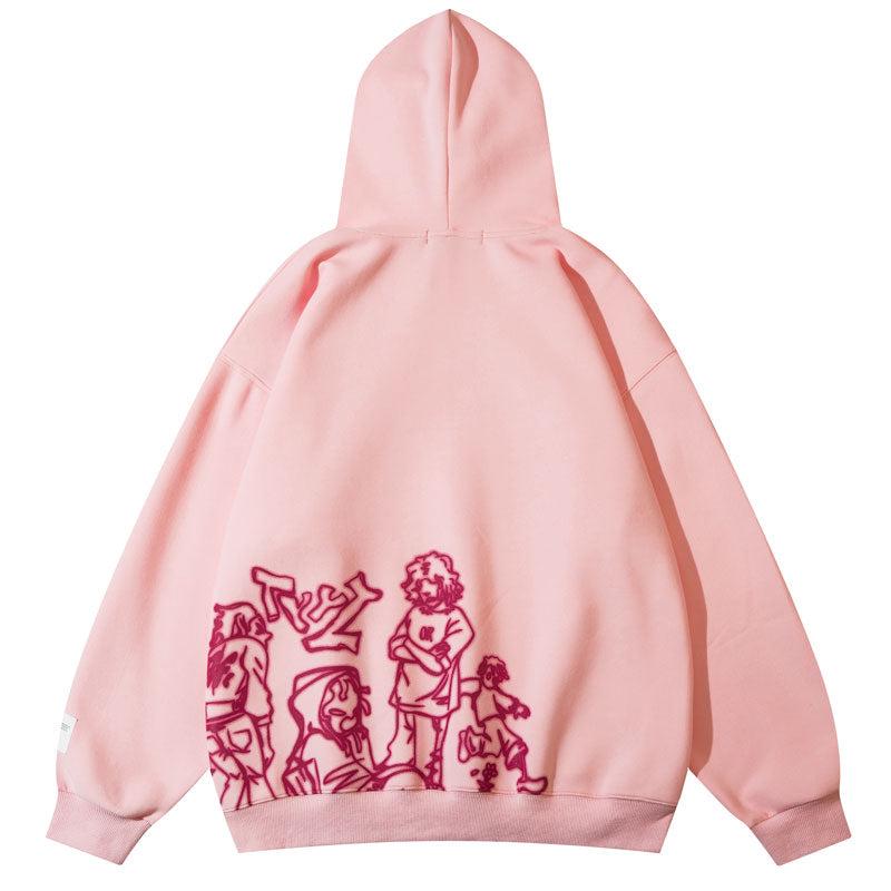 haruja - Cartoon Character Print pink Hoodie