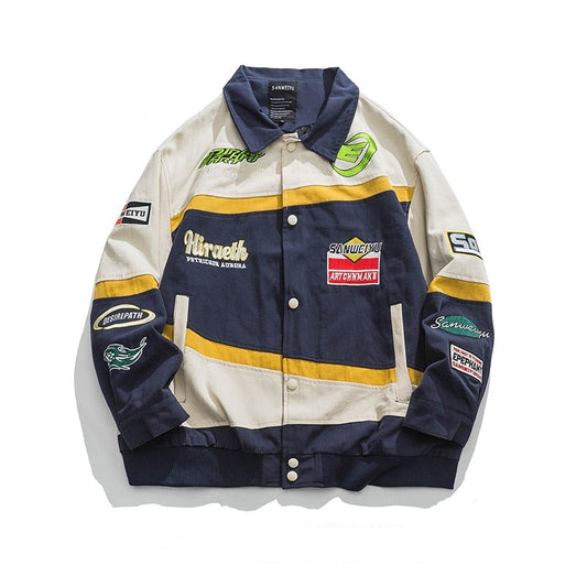 Haruja - Cotton Patchwork Blue Racing Jacket