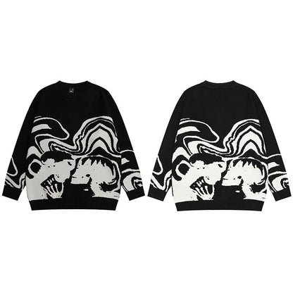 haruja_retro_painting_skull_black_sweater