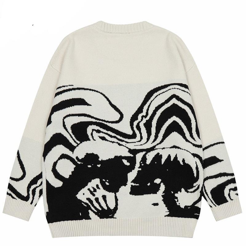 haruja retro painting skull white sweater back