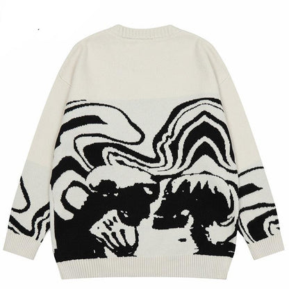 haruja retro painting skull white sweater back