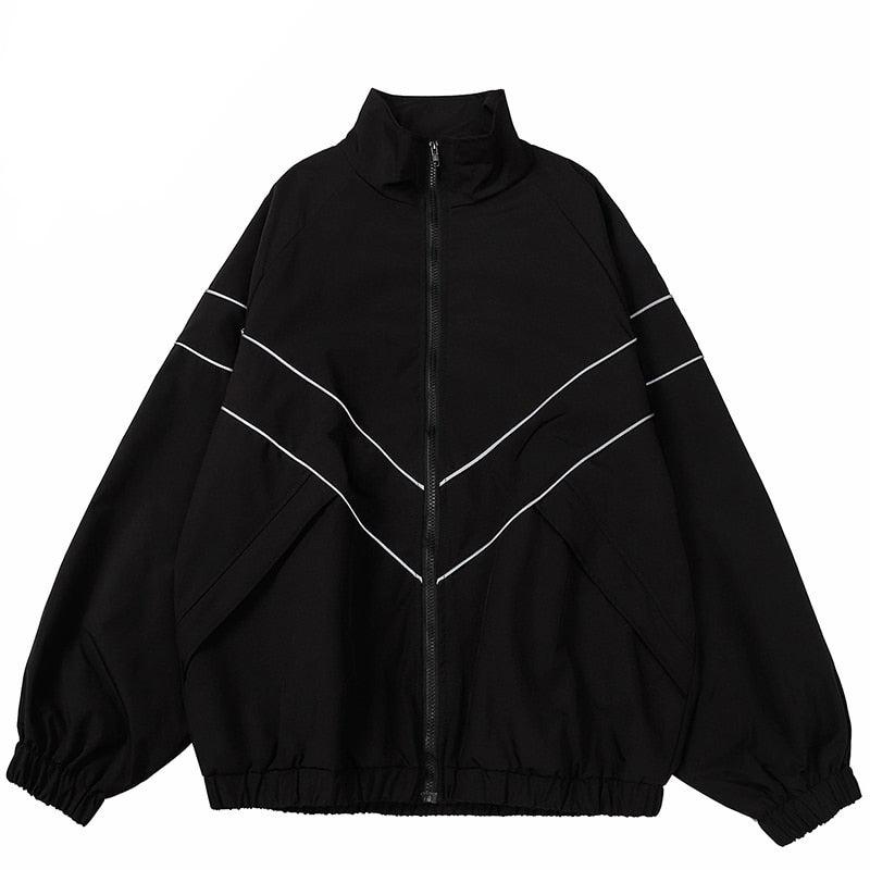haruja zipper reflective striped jacket front