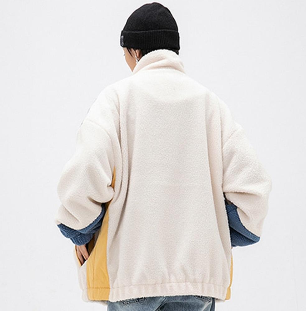 women wear haruja Color Block Zipper Sherpa blue and white Coat